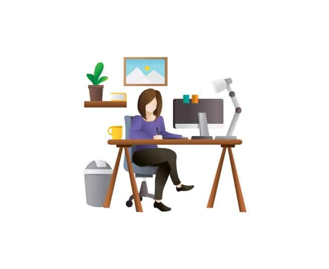 Young Female Freelancer Vector Illustration